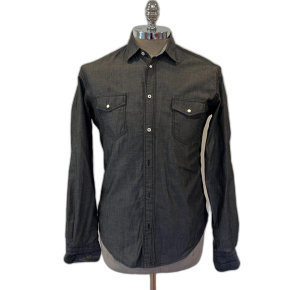 Zara Man Black Chambray Button Front Western Shirt Medium Tailored Fit - Picture 1 of 5
